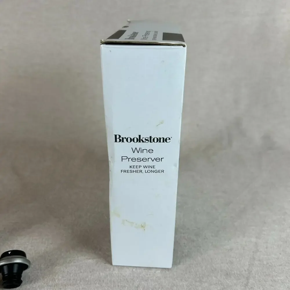 Brookstone Wine Preserver With 3 Wine Stoppers With Date Indicator Rings & Stand